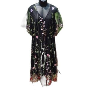 Shein Black Floral Embroidery Overlay Dress Size 1XL